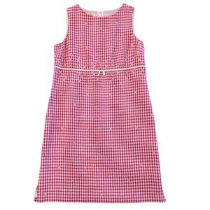 TALBOTS Vintage Gingham Dainty Floral Shift Dress 10 Petite Pink White